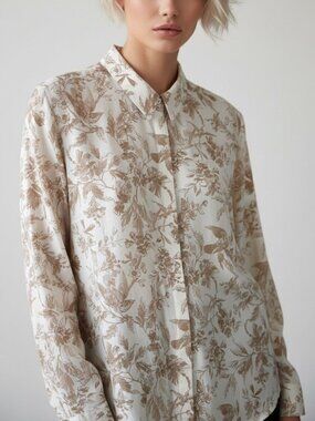Express Portofino Blouse Neutral Floral Bird Print Relaxed Fit XL